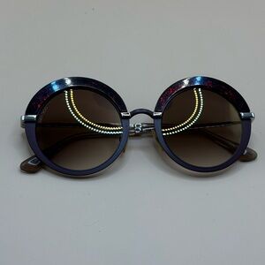 Jimmy Choo Black Round Sunglasses with Metallic Accents